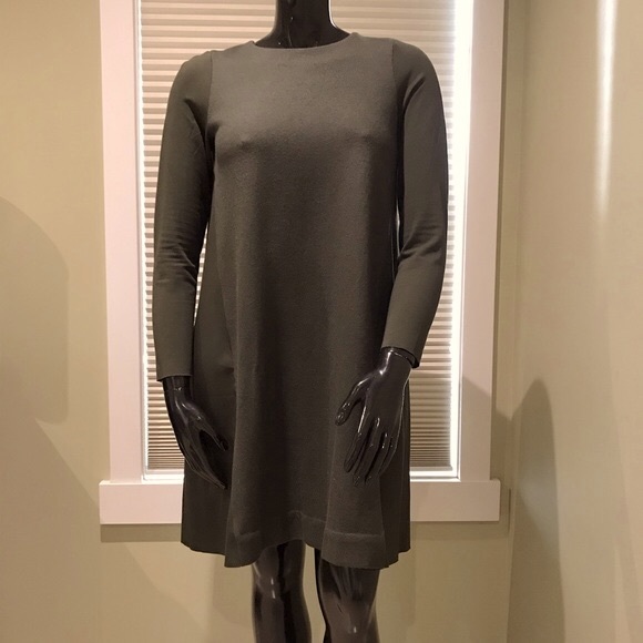 COS Moss Green Wool and Jersey Contrast Trapeze Tunic Dress - Size Medium - Picture 4 of 11